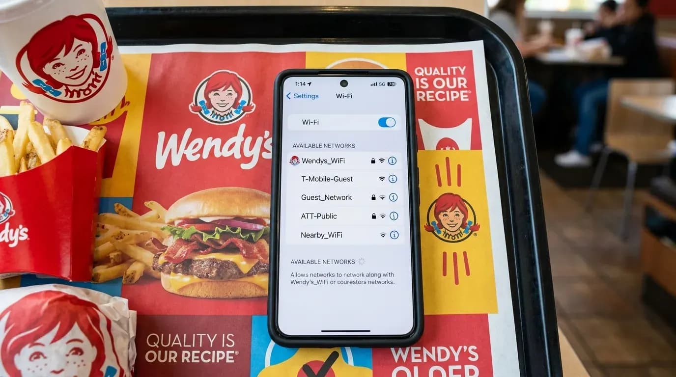 smartphone wifi list showing wendys network
