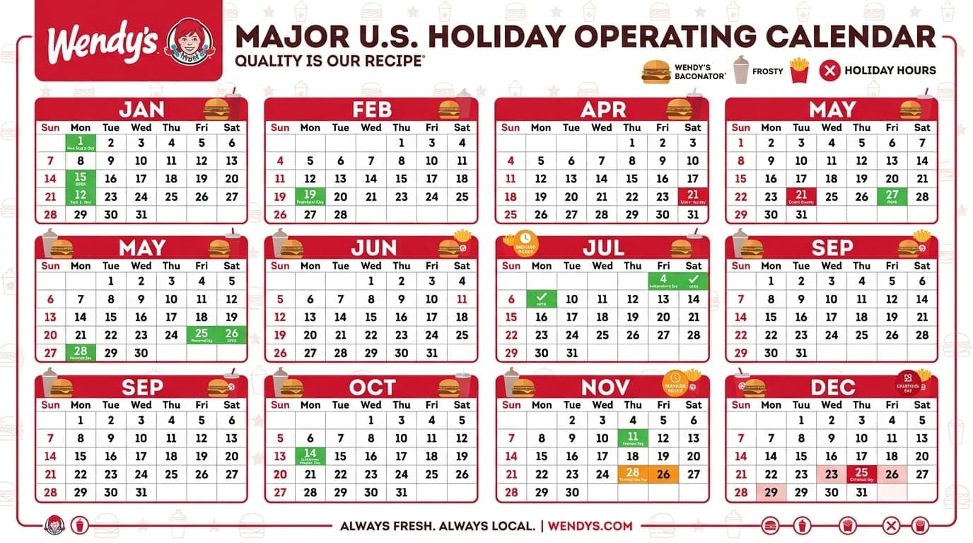 Wendy’s holiday hours calendar