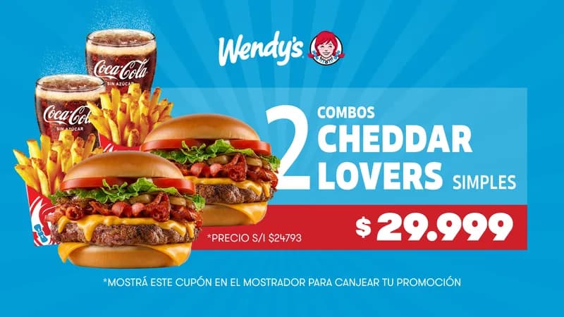 Cupón oficial de Wendy’s Argentina: 2 combos Cheddar Lovers
