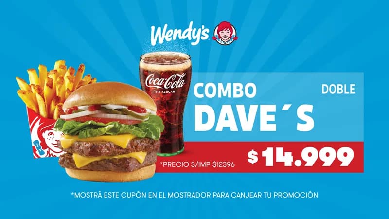 Cupón oficial de Wendy’s Argentina: Combo Dave’s Doble