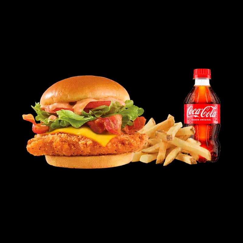 Sándwich de pollo con tocino, papas y Coca-Cola de Wendy’s Guatemala
