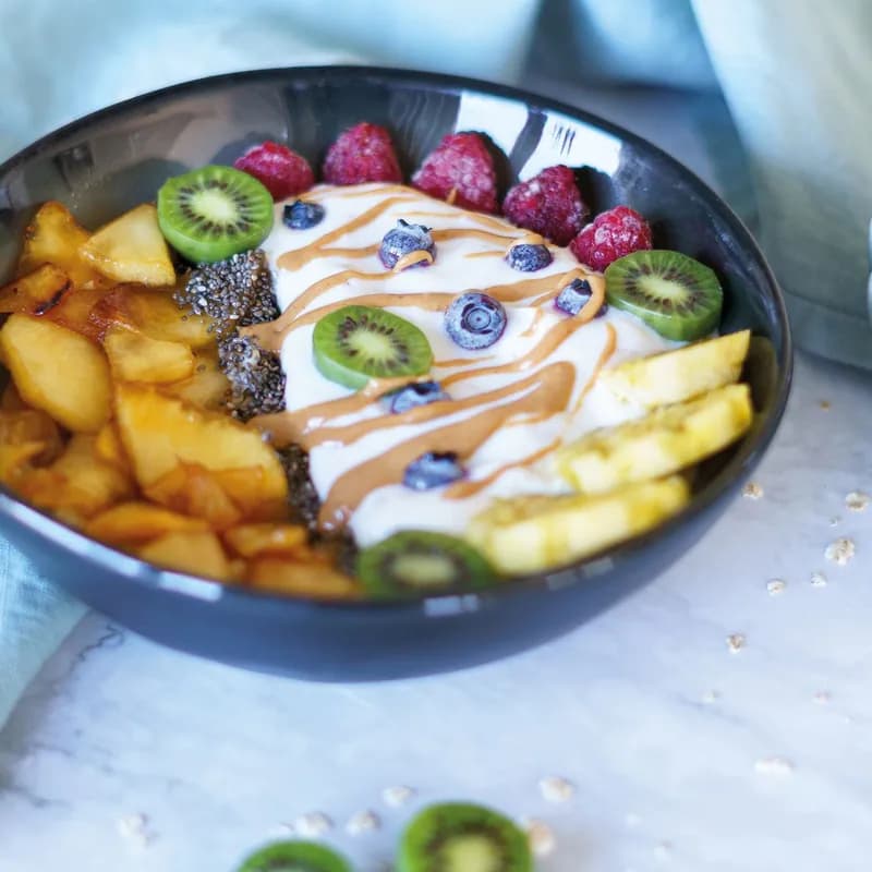 Fresh fruit breakfast bowl as a gluten free breakfast side idea to pair with Wendy's apple bites