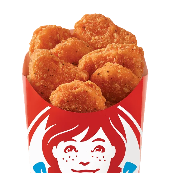 Wendy’s 10-piece Spicy Chicken Nuggets with crispy breading and bold seasoning, served hot and ready for dipping.