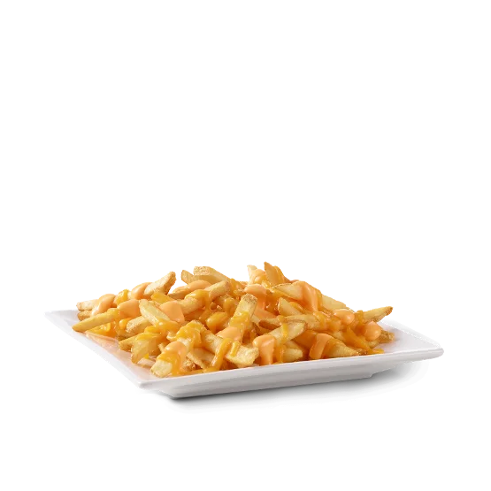 Wendy’s Cheese Fries with hot natural-cut fries topped with creamy cheese sauce and shredded cheddar cheese.
