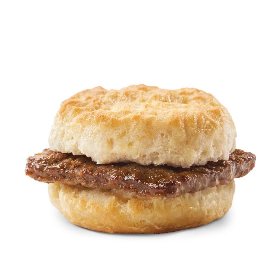 Wendy’s Sausage Biscuit with a grilled sausage patty inside a warm, flaky buttermilk biscuit.