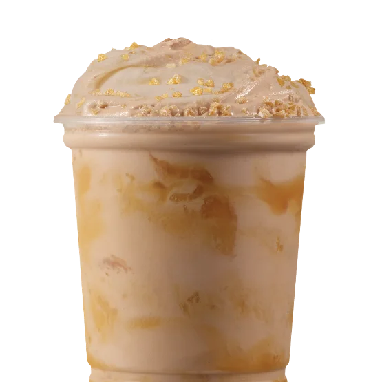 Wendy’s Caramel Crunch Chocolate Frosty Fusion™ with caramel sauce and crunchy candy pieces blended into chocolate Frosty.