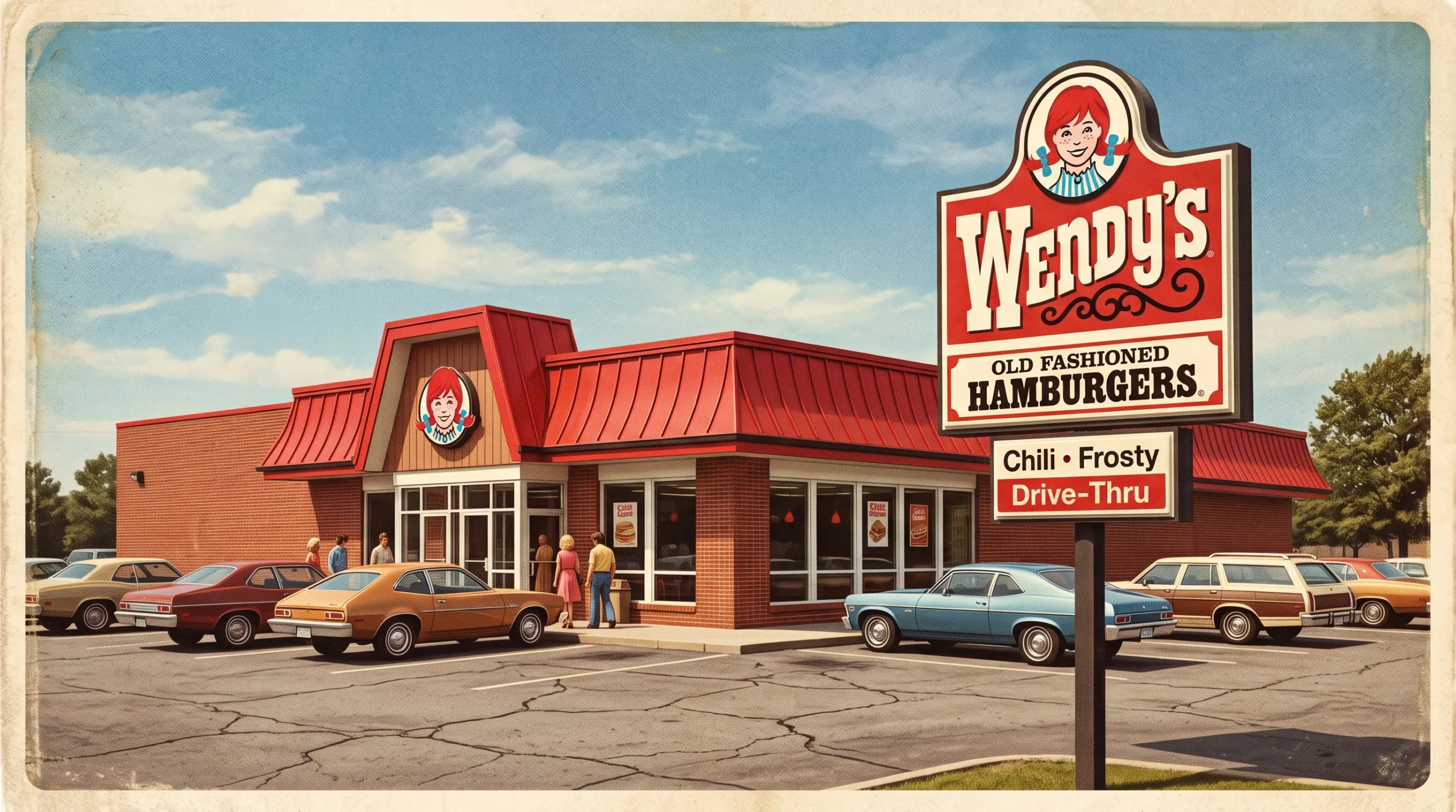 Vintage-style Wendy's restaurant exterior representing the brand's early history