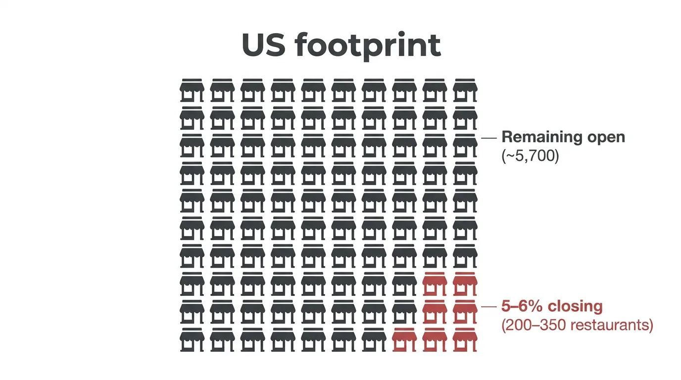 Wendy's US restaurant closures shown as 6 of 100 icons representing 200 to 350 locations