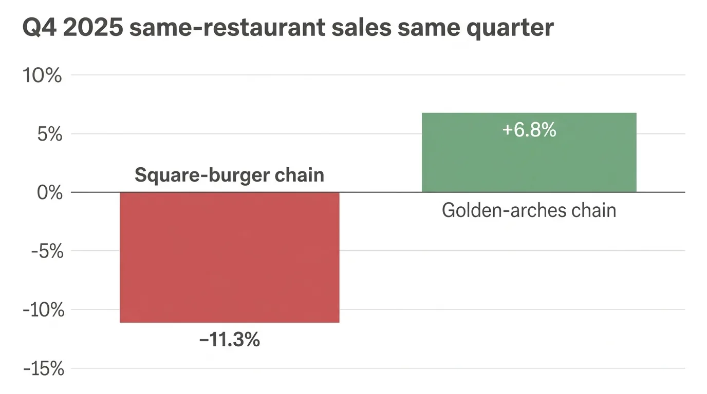 Wendy's vs McDonald's same-store sales chart showing an 11.3% decline against 6.8% growth