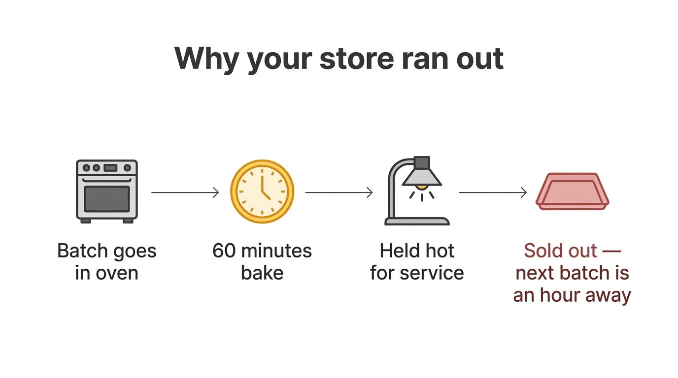 Why Wendy's runs out of baked potatoes shown as a 60 minute convection oven bake timeline