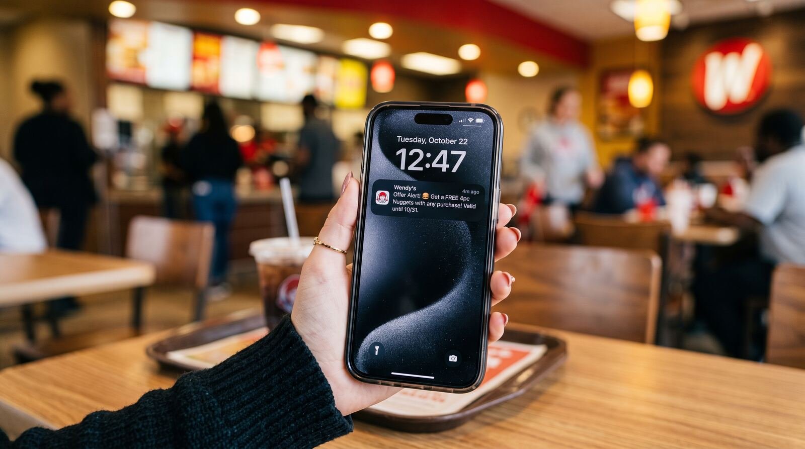 what's new at Wendy's – smartphone showing a new Wendy's app notification